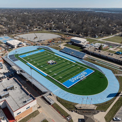 Aerial shot of a Bulldogs football stadium